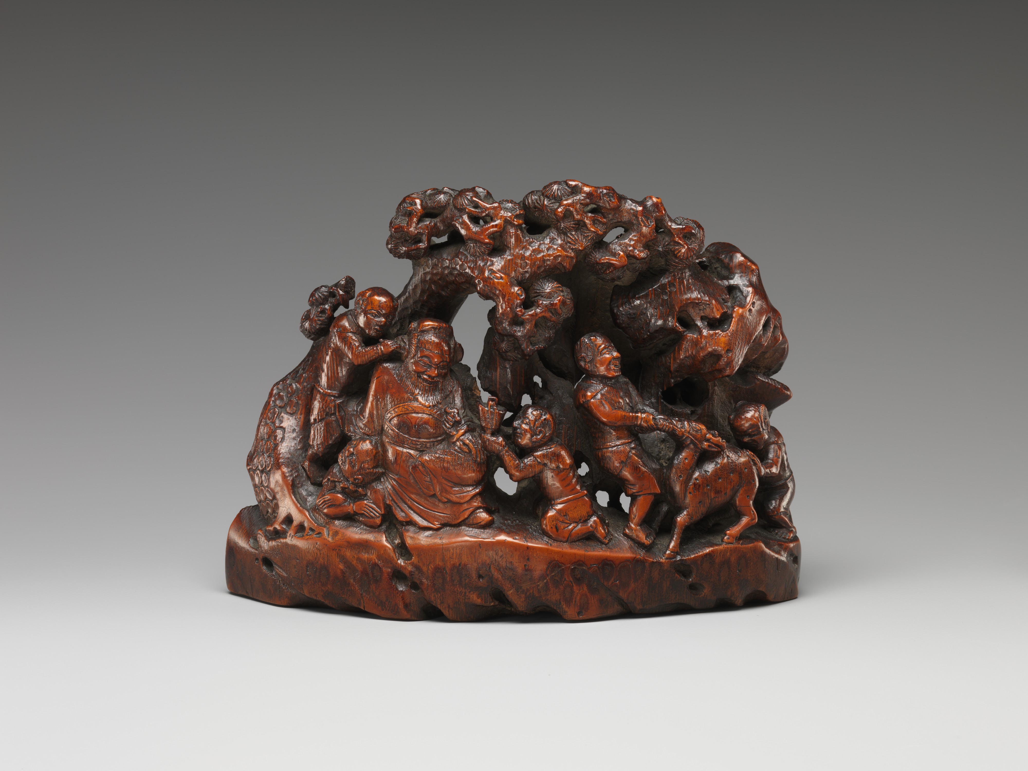 Qing dynasty bamboo sculpture of Zhong Kui with demons
