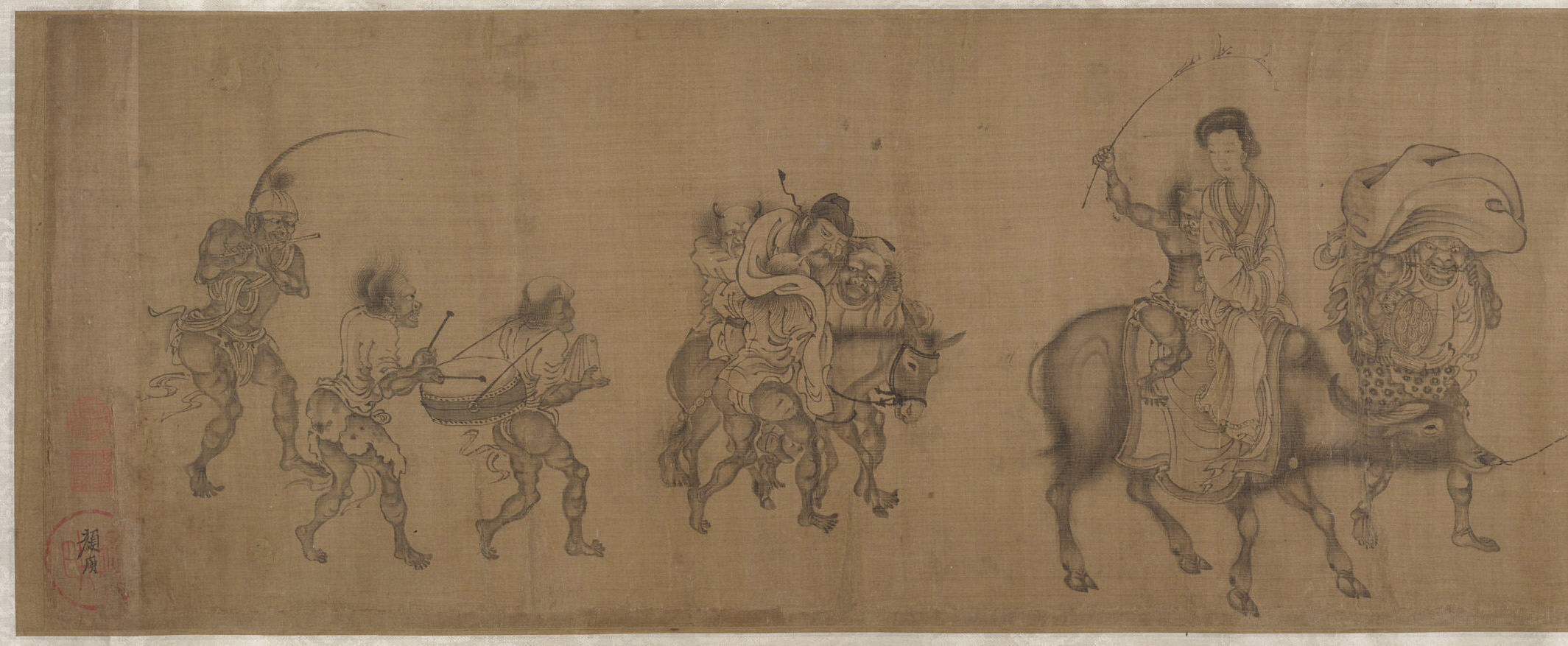 Yuan dynasty handscroll by Yan Geng showing Zhong Kui giving his sister away in marriage
